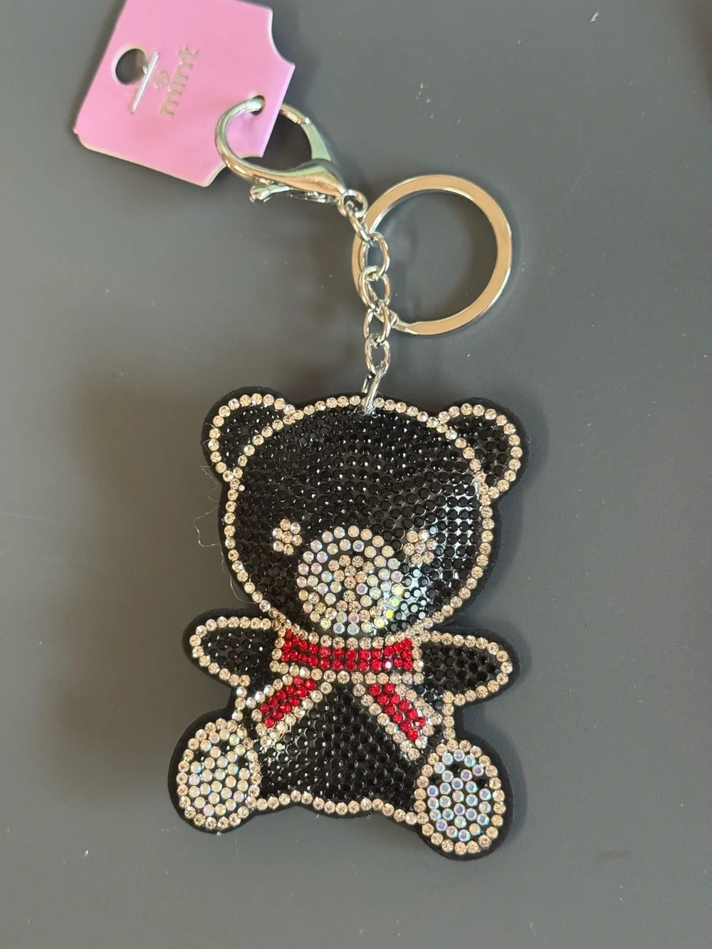 Mint Rhinestone Teddy Bear Keychain Bag Charm NWT Black